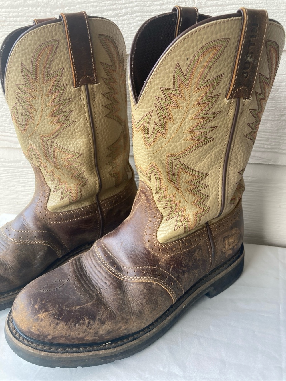Justin Superintendent Gold Brown Workwear Leather Cowboy Boots Men’s size 8.5D